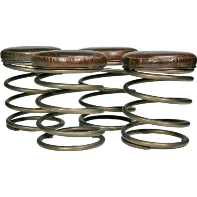 Pair of coiled bronze and faux crocodile leather stools