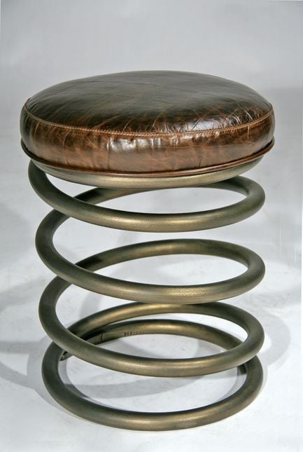 Pair of coiled bronze and faux crocodile leather stools In Excellent Condition In West Hollywood, CA