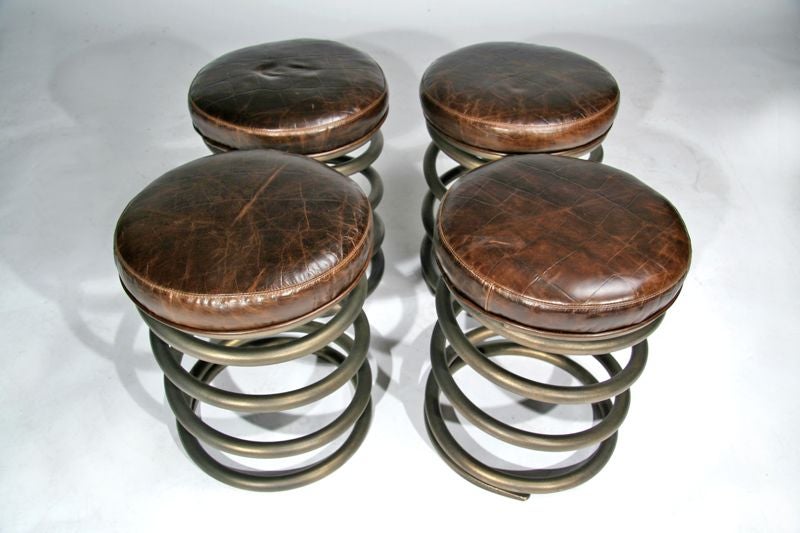 Pair of coiled bronze and faux crocodile leather stools 2