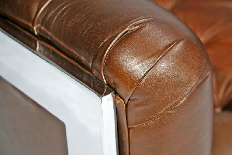Tufted brown leather and chrome sofa by Milo Baughman 1