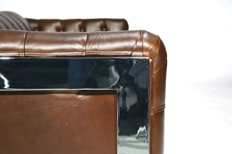 Tufted brown leather and chrome sofa by Milo Baughman 3