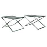 Pair of PK 41 leather and steel folding stools by Poul Kjaerholm