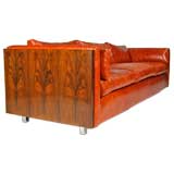 Rosewood sofa by Milo Baughman in orange distressed leather