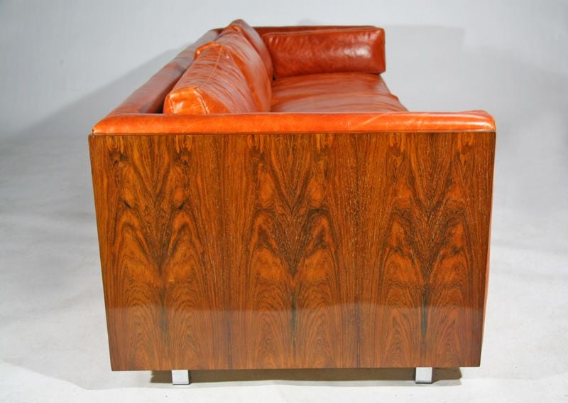 Late 20th Century Rosewood sofa by Milo Baughman in orange distressed leather
