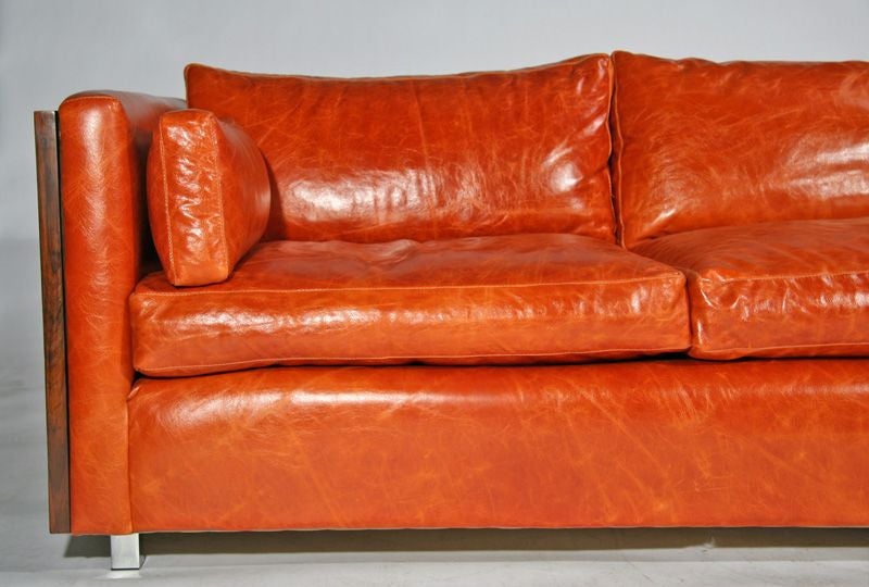 Rosewood sofa by Milo Baughman in orange distressed leather 4