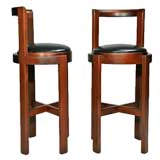 Pair of peroba and leather barstools by Joaquim Tenreiro