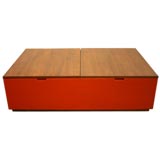 Milo Baughman rolling coffee table with interior storage