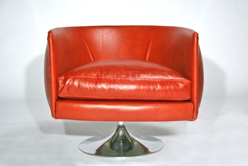 Leather Pair of Tulip Base Lounge Chairs by Craft Associates