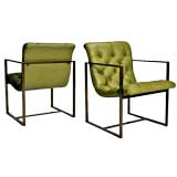 Pair of Bronze Frame Lounge Chairs by Milo Baughman