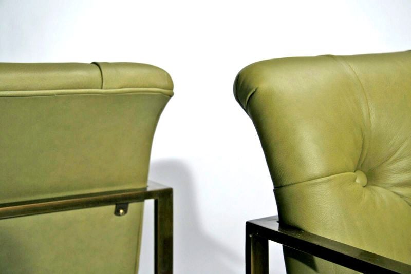 Pair of Bronze Frame Lounge Chairs by Milo Baughman 6