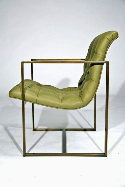 Mid-20th Century Pair of Bronze Frame Lounge Chairs by Milo Baughman