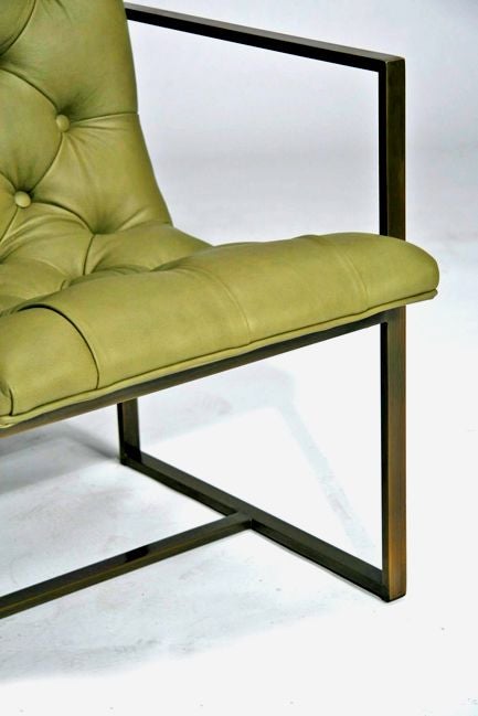 Pair of Bronze Frame Lounge Chairs by Milo Baughman 3
