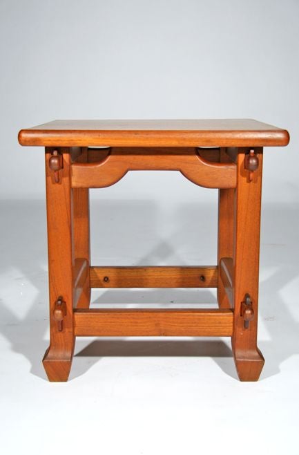 A lovely pair of solid teak Craftsman revolutionary end tables with Mahogany pins.

Many pieces are stored in our warehouse, so please click CONTACT DEALER under our logo below to find out if the pieces you are interested in seeing are on the