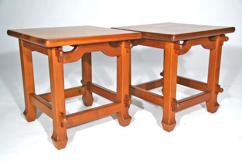 Pair of Teak California Craftsman Revolutionary Tables For Sale 1