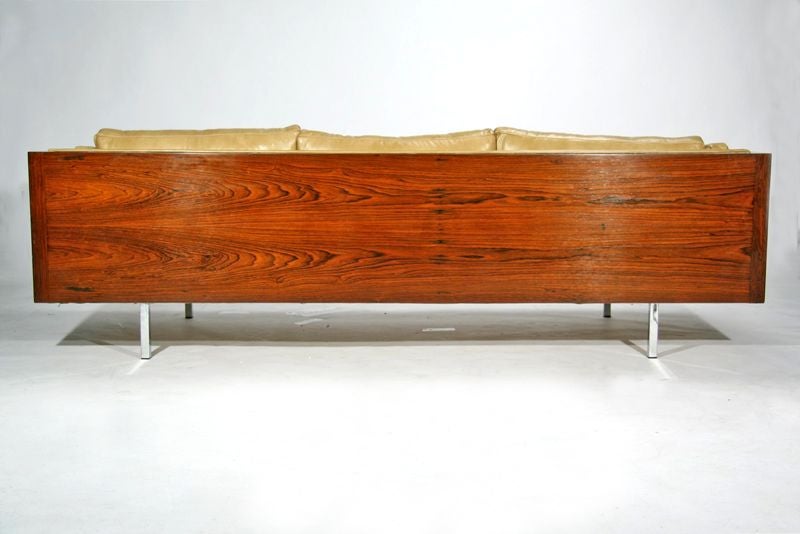 American Rosewood case sofa by Milo Baughman in tan leather