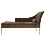 Curved tufted chaise longue in mohair with brass base