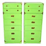 Pair of Green Lacquer Campaign Chests Pair of Green Lacquer Campaign Chests