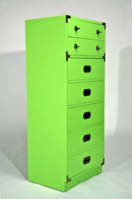 Pair of Green Lacquer Campaign Chests