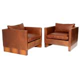 Pair  of Rosewood & Leather Club Chairs by Mies van der Rohe