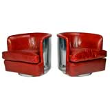 Pair of chrome lounge chairs in leather by Milo Baughman