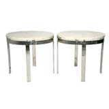Pair of marble and solid stainless steel end tables