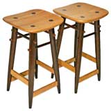 Pair of joined wood bar stools by Sergio Rodrigues