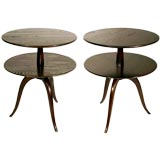 Pair of chocolate tiered end tables by Paul Frankl