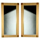 Pair of bleached oak scalloped large-scale mirrors