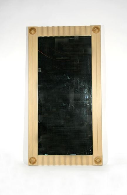Pair of bleached oak scalloped large-scale mirrors