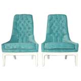 Pair of light blue high back tufted lounge chairs