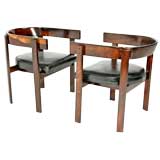 Sergio Rodrigues solid rosewood frame and leather lounge chairs