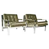 Pair of chrome and velvet lounge chairs by Milo Baughman