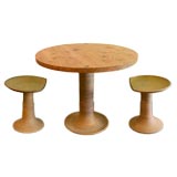 Vintage Stoneware ceramic outdoor table and stools by Raul Coronel