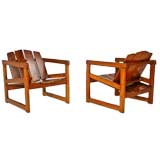 Pair of peroba wood slat lounge chairs by Sergio Rodrigues