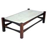 Solid rosewood coffee table with inset marble top