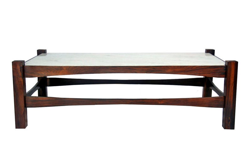 Solid rosewood coffee table with inset marble top