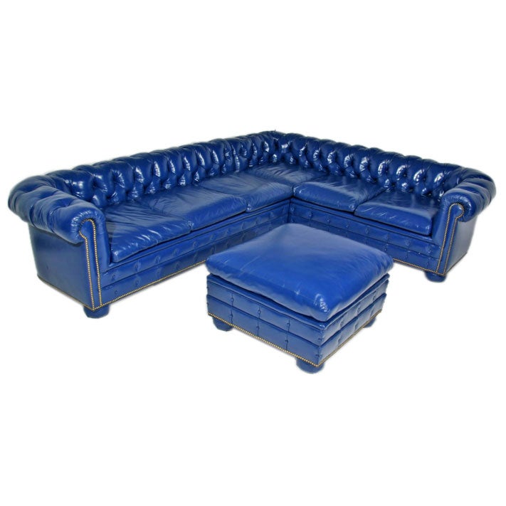 Royal Blue Leather Sofa