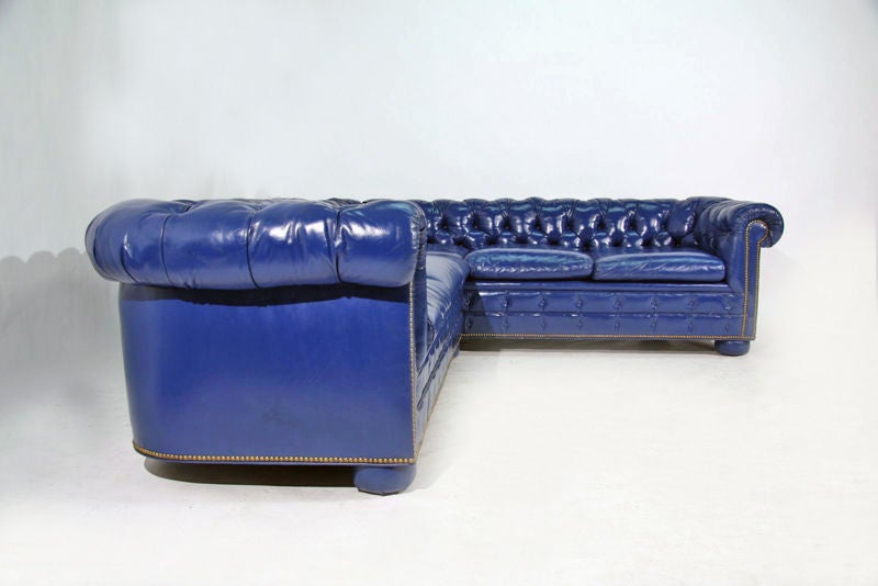 Bright Blue Leather Chesterfield, Bright Blue Leather Sofa