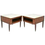 Pair of rosewood night stands with inset marble tops