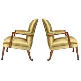 Pair of Monteverdi-Young silk velvet and mahogany arm chairs Pair of Monteverdi-Young silk velvet and mahogany arm chairs