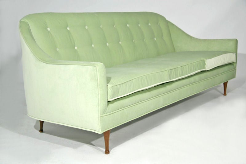 Nice curved sofa with plunging arms designed by Paul McCobb. Seat Depth: 22