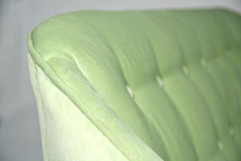 A celery velvet curved sofa by Paul McCobb 2