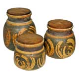 Vintage Set of three glazed stoneware jars by Victoria Littlejohn