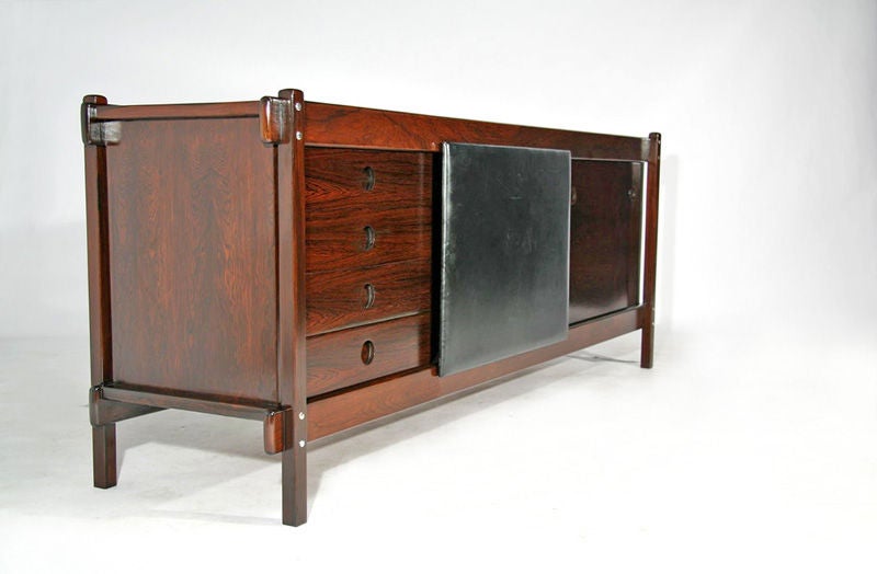 Rosewood Cabinet with Leather Sliding Door by Sergio Rodrigues