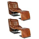 Pair of reclining lounge chairs and ottomans, Saporiti Italia