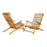 Pair of oak and linen "Deck Chairs" by Borge Mogensen