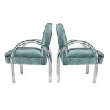 Pair of blue velvet and lucite lounge chairs by Pace Collection