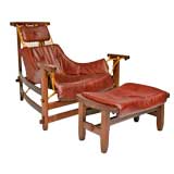 Vintage Leather arm chair and ottoman by Jean Gillon