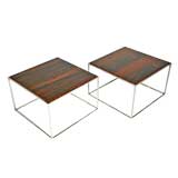 Pair of rosewood and chrome cube frame side tables