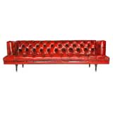 Dunbar high back red leather tufted sofa